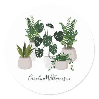 Botanical Plants Green Personalized Script Name  Classic Round Sticker