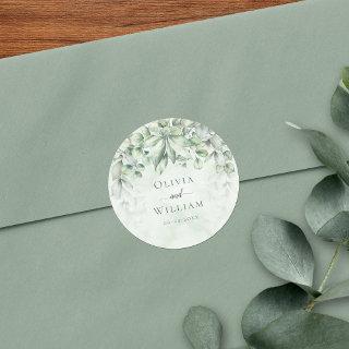 Botanical Sage Green Wedding Elegant Classic Round Sticker
