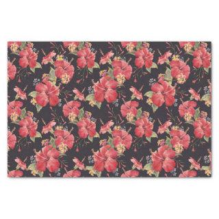 Botanical Watercolor Hibiscus and Lantana Pattern Tissue Paper