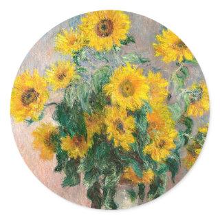 Bouquet of Sunflowers by Monet Impressionist Classic Round Sticker