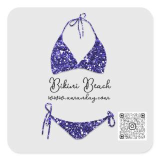 Boutique Clothing Qr Code Blue Navy Glitter Bikini Square Sticker