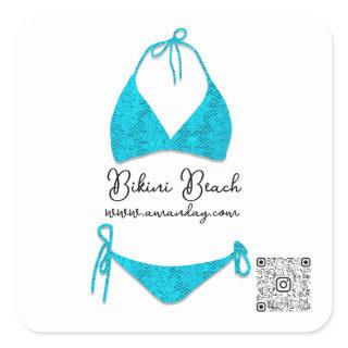 Boutique Clothing Qr Code Rose Blue Bikini Square Sticker