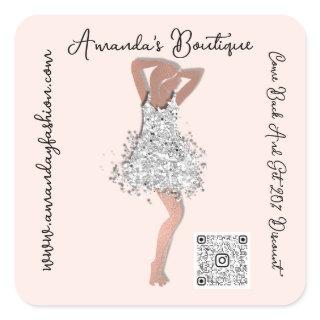 Boutique Shop Clothing Qr Code Rose Spark Glitter Square Sticker