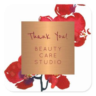 Boutique studio copper metallic orchid thank you square sticker
