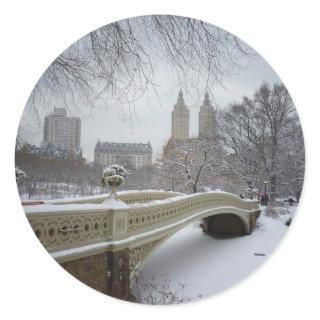 Bow Bridge in Winter, Central Park, New York City Classic Round Sticker