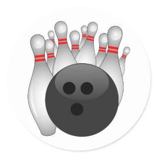 Bowling Ball And Ten Pins Classic Round Sticker