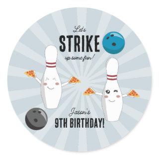 Bowling Pizza Strike Up Some Fun Kids Birthday  Classic Round Sticker