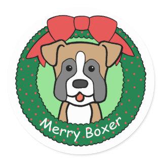 Boxer Christmas Classic Round Sticker