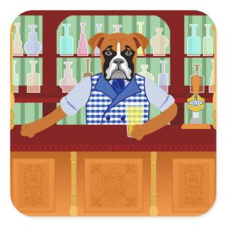 Boxer Dog Beer Pub Square Sticker