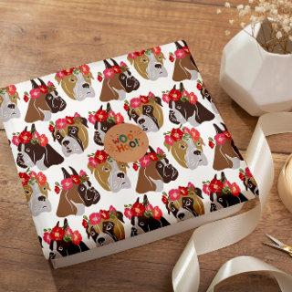 Boxer dog cartoon colorful seamless pattern