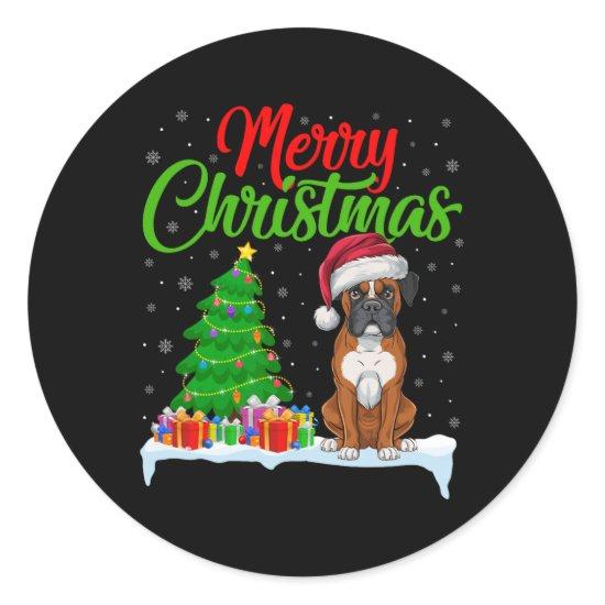 Boxer Dog Christmas Tree Lights Funny Xmas Boxer D Classic Round Sticker
