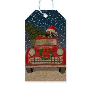 Boxer Dog Driving Car In Snow Christmas  Gift Tags