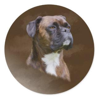 Boxer Dog Oil Painting Art Portrait Classic Round Sticker
