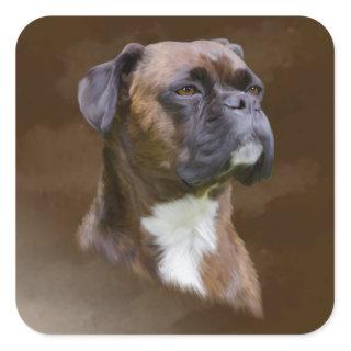 Boxer Dog Oil Painting Art Portrait Square Sticker