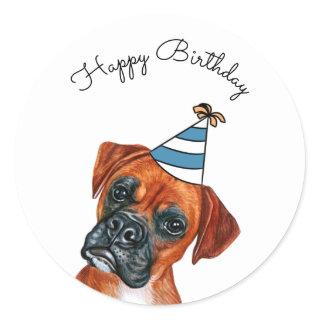 Boxer Dog with Party Hat Classic Round Sticker