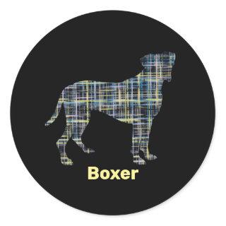 Boxer Dog Yellow & Black Grid Line Classic Round Sticker