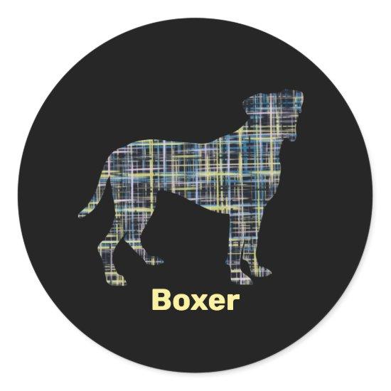 Boxer Dog Yellow & Black Grid Line Classic Round Sticker
