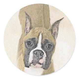 Boxer Painting - Cute Original Dog Art Classic Round Sticker