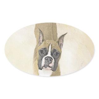 Boxer Painting - Cute Original Dog Art Oval Sticker
