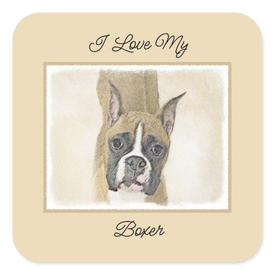 Boxer Painting - Cute Original Dog Art Square Sticker