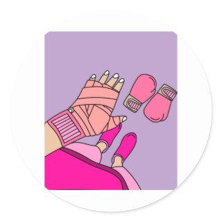 Boxing Female Boxer Retro Boxing Gloves Classic Round Sticker