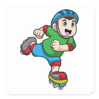 Boy as Skater with Skates & Helmet Square Sticker