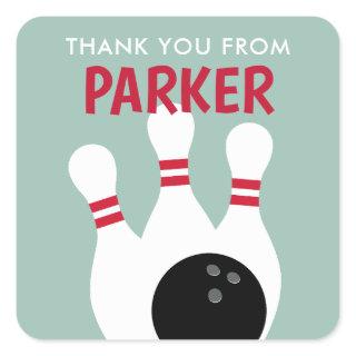 Boy Bowling Party Birthday Favor Square Sticker