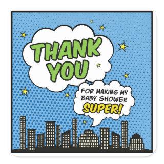 Boy Comic Book Superhero Baby Shower Thank You Square Sticker