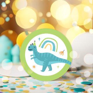 Boy Dinosaur Birthday Party Favors Classic Round Sticker