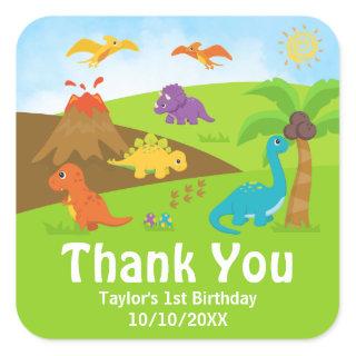 Boy Dinosaurs Birthday Party Thank You Square Stic Square Sticker