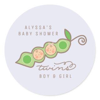 Boy & Girl Peas in a Pod Twins Baby Shower Sticker