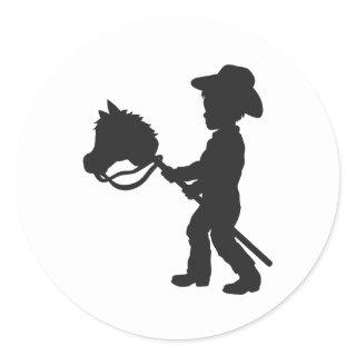 Boy Playing Cowboy - Choose background color Classic Round Sticker
