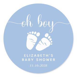 Boy Shower Baby Feet Blue Classic Round Sticker