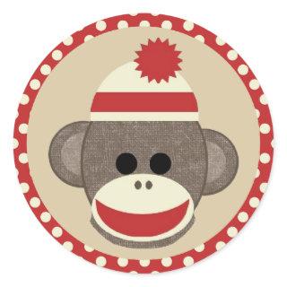 Boy Sock monkey round sticker