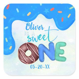 BOY Sweet One Pink Frosting First Birthday Square Sticker