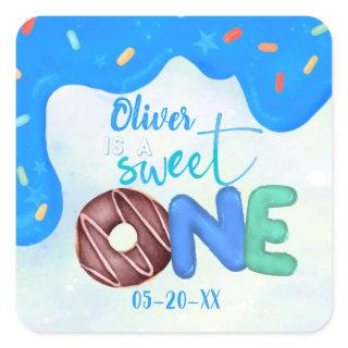 BOY Sweet One Pink Frosting First Birthday Square Sticker