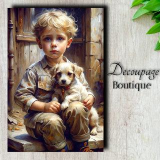 Boy with Puppy Decoupage Tissue Paper