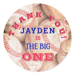 Boys 1st Birthday Baseball The Big One Thank You Classic Round Sticker