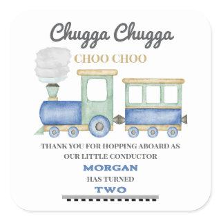 Boy's 2nd Birthday Blue Train Chugga Choo   Square Sticker