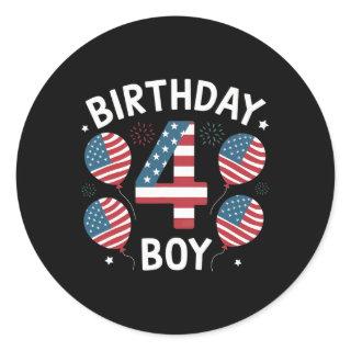 Boys 4 Year Old American Flag 4th Of July 4th Birt Classic Round Sticker