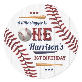 Boys Baseball 1st Birthday Classic Round Sticker