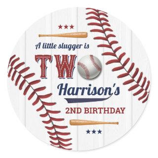 Boys Baseball 2nd Birthday Classic Round Sticker