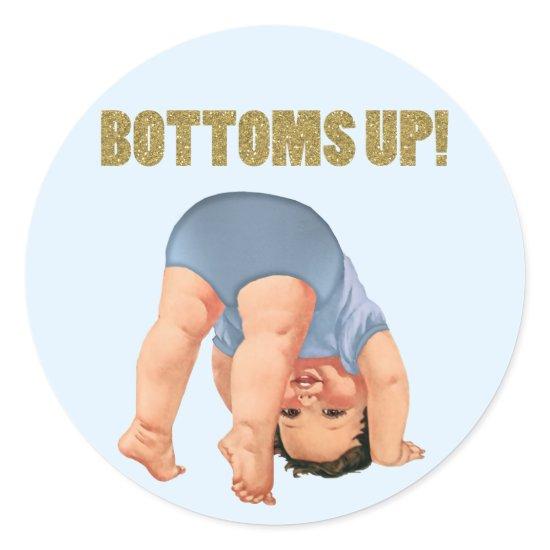 Boys Bottoms Up Baby Shower Classic Round Sticker