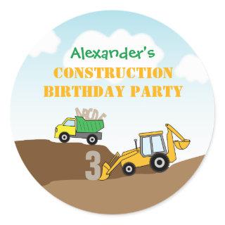 Boy's Construction Digger Dump TruckBirthday Party Classic Round Sticker