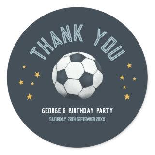 Boys Cute Soccer Sports Thank You Kids Birthday Classic Round Sticker