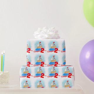 Boys named painted sail boat 2nd birthday wrap
