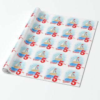 Boys named painted sail boat 5th birthday wrap