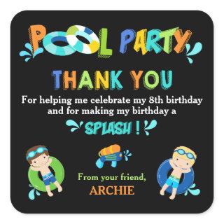 Boys Pool Party Birthday Thank You Favor Square Sticker