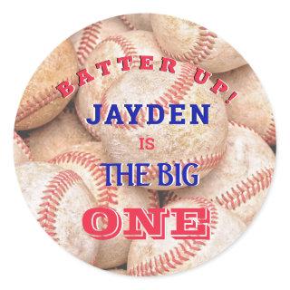 Boys The Big One Baseball 1st Birthday Thank You Classic Round Sticker
