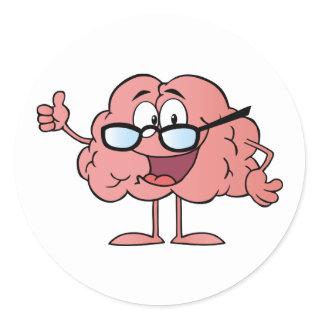 Brain Cartoon Character Giving The Thumbs Up Classic Round Sticker